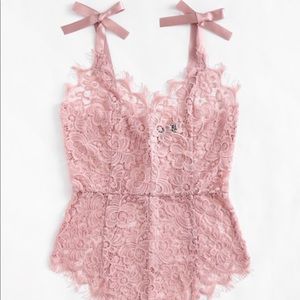Pink See Through Floral Lace Bodysuit
